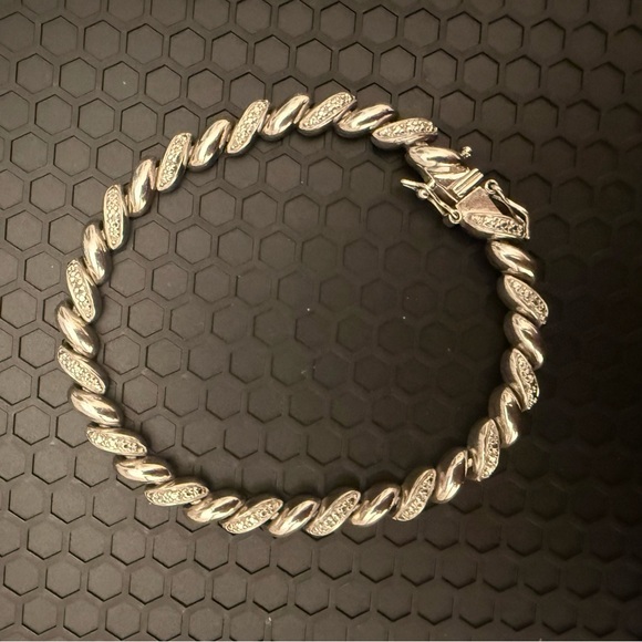 Jewelry - 925 China sterling silver women’s bracelet Push/Slide Lock CZ Accents 8inch 16g